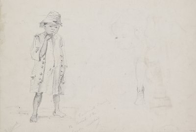 Whole-length Study of a small boy with faint studies of his face and his left leg seen from the back, 1852 by Camille Jacob Pissarro